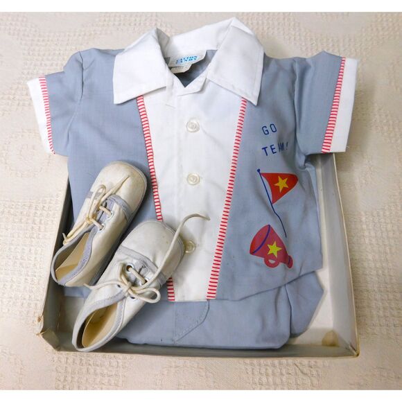 Vintage Catton Candy Boy's Sport Set Top Bottom Shoes 0-6 mo. Unused in Box Rare - Picture 1 of 12